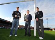 25 November 2008; Bohemians' Owen Heary and goalkeeper Brian Murphy, right, along with manager Pat Fenlon at a photocall to announce the nominees for the eircom / Soccer Writers Association of Ireland (SWAI) Personality of the Year Award. Dalymount Park, Dublin. Picture credit: Pat Murphy / SPORTSFILE