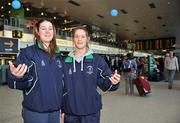 27 November 2008; Irish handballers Marianna Rush, from Roscommon, left, and Lorraine Havern, from Saval, Co. Down, at Dublin Airport prior to their departure to Milan where they will play in the Open D’Italia Tournament. In total, 13 countries will take part in the three day event, with the USA and Basque Region two of the favourites in the competition. Dublin Airport, Dublin. Picture credit: Brian Lawless / SPORTSFILE