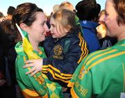29 November 2008; Lina Russell, Kilmihil, holds her child Mikayla after the match. VHI Healthcare All-Ireland Ladies Junior Club Football Championship Final, Kilmihil, Clare, v Knockmore, Mayo. Tuam Stadium, Tuam, Co. Galway. Picture credit: Ray Ryan / SPORTSFILE