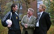 1 December 2008; Conan Byrne, left, Sporting Fingal, Liam Farrell, President of the North Dublin Schoolboy League and Liam Buckley, right, manager Sporting Fingal at the launch of Sporting Fingal's Third-Level Scholarship scheme. Clarion Hotel, Dublin. Photo by Sportsfile