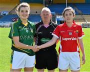 3 August 2015; Referee Gerry Carmody with team captains, Meath's Kate Byrne and Cork's Ciara O'Sullivan. TG4 Ladies Football All-Ireland Senior Championship, Qualifier Round 2, Cork v Meath. Semple Stadium, Thurles, Co. Tipperary. Picture credit: Ramsey Cardy / SPORTSFILE