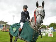 5 August 2015; Rider Michael Murphy, Ireland, on Ahg Whiterock Cruise Down after winning the 6 Year Old Horses event sponsored by Horse Sport Ireland during the Discover Ireland Dublin Horse Show 2015. RDS, Ballsbridge, Dublin. Picture credit: Cody Glenn / SPORTSFILE