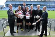 4 August 2015; A host of Irish sporting personalities, including Dublin's Alan Broogan, Mayo's Cora Staunton and legendary Gaelic Games commentator Michéal O Muircheartaigh togged out in Croke Park to officially launch the 20th annual Asian Gaelic Games, sponsored again this year by FEXCO. The games will take place on October 24th and 25th is Shanghai, China. Pictured at the launch are, from left, Nicky English, Alan Brogan, Dublin, Shane Kavanagh, Marketing Director, FEXCO, Cora Staunton, Mayo, Ard Stiúrthóir of the GAA Páraic Duffy, Michéal O Muircheartaigh and Joe Trolan, Chairperson, Asian County Board. Croke Park, Dublin. Picture credit: Brendan Moran / SPORTSFILE