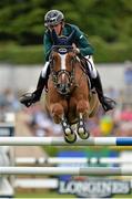 6 August 2015; Bertram Allen, Ireland, competing on Quiet Easy 4 on their way to a second-place finish in the Serpentine Speed Stakes sponsored by CityJet during the Discover Ireland Dublin Horse Show 2015. RDS, Ballsbridge, Dublin. Picture credit: Cody Glenn / SPORTSFILE