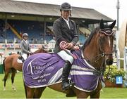 6 August 2015; Dermott Lennon, Ireland, after winning The Speed Derby sponsored by The Talbot Collection on Vampire during the Discover Ireland Dublin Horse Show 2015. RDS, Ballsbridge, Dublin. Picture credit: Cody Glenn / SPORTSFILE