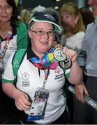 4 August 2015; Team Ireland’s Nuala Browne, a member of North West Special Olympics Club, from Strabane, Co. Tyrone, during the homecoming. Team Ireland returns from the Special Olympics World Summer Games. Terminal 2, Dublin Airport. Picture credit: Ray McManus / SPORTSFILE