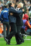 24 May 2008; Republic of Ireland manager Giovanni Trapattoni celebrates with assistant manager Marco Tardelli after his side scored their equalising goal. Friendly international, Republic of Ireland v Serbia. Croke Park, Dublin. Photo by Sportsfile