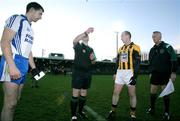 30 November 2008; Referee Martin Sludden at the toss with Ballinderry captain, Enda Muldoon, left and Crossmaglen Rangers captain, John Donaldson. AIB Ulster Senior Club Football Championship Final, Crossmaglen Rangers v Ballinderry, Brewster Park, Enniskillen, Co. Fermanagh. Picture credit: Oliver McVeigh / SPORTSFILE