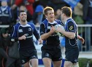 6 December 2008; Brian O'Driscoll, Leinster, is congratulated by team-mates Rob Kearney and Luke Fitzgerald after scoring his side's second try against Castres Olympique. Heineken Cup, Pool 2, Round 3, Leinster v Castres Olympique, RDS, Dublin. Picture credit: Brendan Moran / SPORTSFILE