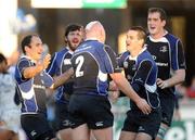 6 December 2008; Bernard Jackman, 2, Leinster, is congratulated by team-mates, from left, Girvan Dempsey, Shane Horgan, Jonathan Sexton and Devin Toner after scoring his side's first try. Heineken Cup, Pool 2, Round 3, Leinster v Castres Olympique, RDS, Dublin. Picture credit: Diarmuid Greene / SPORTSFILE