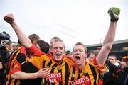 7 December 2008; Dromcollogher Broadford players, Kevin Culhane, left and his team-mate Eoin Barry celebrate at the end of the game. AIB Munster Senior Club Football Championship Final, Dromcollogher Broadford v Kilmurray Ibrickane, Gaelic Grounds, Limerick. Picture credit: David Maher / SPORTSFILE