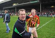7 December 2008; Dromcollogher Broadford head coach John Brudair with Eoin Barry, celebrate at the end of the game. AIB Munster Senior Club Football Championship Final, Dromcollogher Broadford v Kilmurray Ibrickane, Gaelic Grounds, Limerick. Picture credit: David Maher / SPORTSFILE