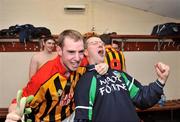 7 December 2008; Dromcollogher Broadford head coach John Brudair with Sean Buckley, celebrate at the end of the game in their team dressing room. AIB Munster Senior Club Football Championship Final, Dromcollogher Broadford v Kilmurray Ibrickane, Gaelic Grounds, Limerick. Picture credit: David Maher / SPORTSFILE