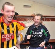 7 December 2008; Dromcollogher Broadford head coach John Brudair celebrates with Garret Noonan in their team dressing room at the end of the game. AIB Munster Senior Club Football Championship Final, Dromcollogher Broadford v Kilmurray Ibrickane, Gaelic Grounds, Limerick. Picture credit: David Maher / SPORTSFILE