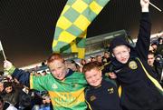 7 December 2008; Rhode fans, from left, Ciaran McManus, age 11, Barry Coffey, age 7, and Jack Downing, age 8, show their support. AIB Leinster Senior Club Football Championship Final, Kilmacud Crokes v Rhode, Parnell Park, Dublin. Picture credit: Brian Lawless / SPORTSFILE