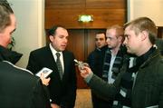 8 December 2008; Sean Connor who was unveiled as the new manager of Dundalk FC being interviewed by journalists. Crowne Plaza Hotel, Dundalk, Co. Louth. Picture credit: Oliver McVeigh / SPORTSFILE