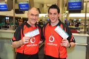3 December 2008; Tyrone manager and 2008 GAA Football All-Stars team manager Mickey Harte with Tyrone player and member of the 2008 GAA Football All-Stars team Davy Harte prior to departure for the team's San Francisco 2008 GAA Football All-Stars Tour, sponsored by Vodafone. Dublin Airport, Dublin. Picture credit: Stephen McCarthy / SPORTSFILE