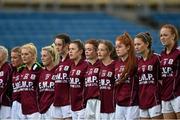 3 August 2015; The Galway team during the National Anthem. TG4 Ladies Football All-Ireland Minor A Championship Final, Cork v Galway. Semple Stadium, Thurles, Co. Tipperary. Picture credit: Ramsey Cardy / SPORTSFILE