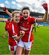 3 August 2015; Cork's Asling Kelleher, left, and Hannah Looney celebrate following their side's victory. TG4 Ladies Football All-Ireland Minor A Championship Final, Cork v Galway. Semple Stadium, Thurles, Co. Tipperary. Picture credit: Ramsey Cardy / SPORTSFILE