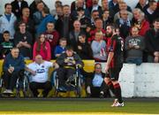 7 August 2015; Mark Salmon, Longford Town, walks off the pitch after being sent off by referee Tom Connolly. SSE Airtricity League Premier Division, Dundalk v Longford Town, Oriel Park, Dundalk, Co. Louth. Photo by Sportsfile