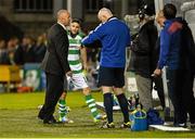 7 August 2015; Kieran Marty Waters, Shamrock Rovers, after being sent off by referee Rob Rogers. SSE Airtricity League Premier Division, Shamrock Rovers v St. Patrick's Athletic, Tallaght Stadium, Tallaght, Co. Dublin. Picture credit: David Maher / SPORTSFILE