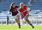 3 August 2015; Laura Cleary, Cork, in action against Sarah Donnellan, Galway. TG4 Ladies Football All-Ireland Minor A Championship Final, Cork v Galway. Semple Stadium, Thurles, Co. Tipperary. Picture credit: Ramsey Cardy / SPORTSFILE