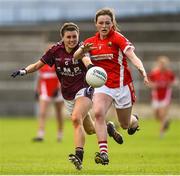 3 August 2015; Eirne Ní Dheasmumhnaigh, Cork, in action against Karen Dowd, Galway. TG4 Ladies Football All-Ireland Minor A Championship Final, Cork v Galway. Semple Stadium, Thurles, Co. Tipperary. Picture credit: Ramsey Cardy / SPORTSFILE