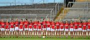 3 August 2015; The Cork team during the National Anthem. TG4 Ladies Football All-Ireland Minor A Championship Final, Cork v Galway. Semple Stadium, Thurles, Co. Tipperary. Picture credit: Ramsey Cardy / SPORTSFILE