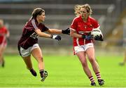 3 August 2015; Eirne Ní Dheasmumhnaigh, Cork, in action against Karen Down, Galway. TG4 Ladies Football All-Ireland Minor A Championship Final, Cork v Galway. Semple Stadium, Thurles, Co. Tipperary. Picture credit: Ramsey Cardy / SPORTSFILE