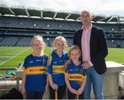 8 August 2015; Tipperary great Eoin Kelly in attendance at today's‚ Bord Gáis Energy Legends Tour at Croke Park, where he relived some of most memorable moments from his playing career, with the Hylands, from Cahir, Co. Tipperary, Kate, aged 9, Emma, aged 7, and Eevie, aged 5. All Bord Gáis Energy Legends Tours include a trip to the GAA Museum, which is home to many exclusive exhibits, including the official GAA Hall of Fame. For booking and ticket information about the GAA legends for this summer visit www.crokepark.ie/gaa-museum. Croke Park, Dublin. Picture credit: Dáire Brennan / SPORTSFILE