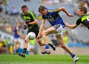 8 August 2015; Philip O'Connor, Kerry, in action against Darren Durcan, left, and Eoghan Collins, Mayo. GAA Football All-Ireland Junior Championship Final, Kerry v Mayo, Croke Park, Dublin. Picture credit: Sam Barnes / SPORTSFILE