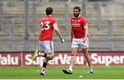 8 August 2015; Joe McMahon, right, is replaced by his Tyrone team-mate Justin McMahon during the first half. GAA Football All-Ireland Senior Championship Quarter-Final, Monaghan v Tyrone. Croke Park, Dublin. Picture credit: Stephen McCarthy / SPORTSFILE