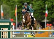 8 August 2015; Conor Swail, Ireland, competing on Simba de La Roque, on their way to winning the JLT Dublin Stakes during the Discover Ireland Dublin Horse Show 2015. RDS, Ballsbridge, Dublin. Picture credit: Matt Browne / SPORTSFILE