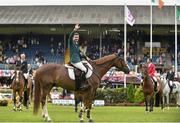 8 August 2015; Conor Swail, Ireland, after winning the JLT Dublin Stakes on Simba de La Roque during the Discover Ireland Dublin Horse Show 2015. RDS, Ballsbridge, Dublin. Picture credit: Matt Browne / SPORTSFILE