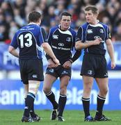 6 December 2008; Leinster out-half David Holwell, centre, discusses tactics with team-mates Brian O'Driscoll and Luke Fitzgerald. Heineken Cup, Pool 2, Round 3, Leinster v Castres Olympique, RDS, Dublin. Picture credit: Brendan Moran / SPORTSFILE