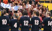 10 December 2008; Student's from St Mary's College, Naas, cheer on their team as they are introduced before the start of the game. All-Ireland Schools Senior A Volleyball Championship Final, Mount St Michael Secondary School, Claremorris, Co. Mayo v St Mary's College, Naas, Co. Kildare, UCD Sports Arena, Belfield, Dublin. Picture credit: Brendan Moran / SPORTSFILE