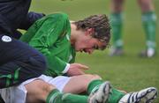 12 December 2008; Shane Howard, Ireland, receives medical attention during the game after a clash. Schools Soccer International, Ireland v New Zealand, Oscar Traynor Road, Coolock, Dublin. Picture credit: David Maher / SPORTSFILE