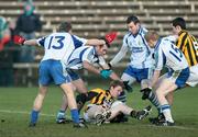 14 December 2008; Paul McKeown, Crossmaglen Rangers, surrounded by Martin Harney, James Bateson, Raymond Wilkinson and Colin Devlin, Ballinderry. AIB Ulster Senior Club Football Championship Final Replay, Crossmaglen Rangers v Ballinderry, Brewster Park, Enniskillen, Co. Fermanagh. Picture credit: Oliver McVeigh / SPORTSFILE