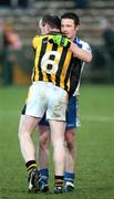 14 December 2008; The two captains John Donaldson, Crossmaglen Rangers, and Darren Conway, Ballinderry, embrace at the final whistle. AIB Ulster Senior Club Football Championship Final Replay, Crossmaglen Rangers v Ballinderry, Brewster Park, Enniskillen, Co. Fermanagh. Picture credit: Oliver McVeigh / SPORTSFILE