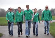 11 December 2008; Members of the Ireland Cross Country teams were in confident mood as they visited the home of the 2009 European Cross Country Championships in the Santry Demesne ahead of flying out to this year's event, which takes place in Brussels this coming Sunday 14th. At the course are Men's Senior team members Mark Carroll, Leevale AC, centre, Mark Christie, Mullingar Harriers, right, and Alan McCormack, Dundrum South Dublin, with Women's Senior team member, Deirdre Byrne, Sli Chuailainn AC, Wicklow, second from left, and Women's U23 team member Linda Byrne, Dundrum South Dublin. The 2009 event will be the first time that Ireland has hosted a European Cross Country Championships after twice holding the World Cross Country event. Crowne Plaza, Santry, Dublin. Picture credit: Brian Lawless / SPORTSFILE