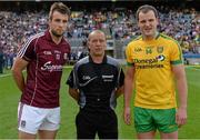 1 August 2015; Team captains Paul Conroy, left, Galway, and Michael Murphy, Donegal, with referee Eddie Kinsella before the game. GAA Football All-Ireland Senior Championship, Round 4B, Donegal v Galway. Croke Park, Dublin. Picture credit: Brendan Moran / SPORTSFILE