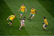 8 August 2015; Jason Doherty, Mayo, in action against Donegal players, left to right, Colm McFadden, Hugh McFadden, Christy Toye, and Paddy McGrath. GAA Football All-Ireland Senior Championship Quarter-Final, Donegal v Mayo, Croke Park, Dublin. Picture credit: Dáire Brennan / SPORTSFILE