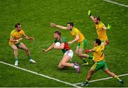 8 August 2015; Aidan O'Shea, Mayo, in action against Donegal players, left to right, Karl Lacey, Mark McHugh, Frank McGlynn, and Neil McGee. GAA Football All-Ireland Senior Championship Quarter-Final, Donegal v Mayo, Croke Park, Dublin. Picture credit: Dáire Brennan / SPORTSFILE