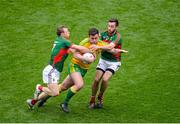 8 August 2015; Patrick McBrearty, Donegal, in action against Lee Keegan, left, and Colm Boyle, Mayo. GAA Football All-Ireland Senior Championship Quarter-Final, Donegal v Mayo, Croke Park, Dublin. Picture credit: Dáire Brennan / SPORTSFILE