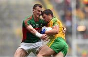 8 August 2015; Paddy McGrath, Donegal, in action against Diarmuid O'Connor, Mayo. GAA Football All-Ireland Senior Championship Quarter-Final. Donegal v Mayo, Croke Park, Dublin. Picture credit: Stephen McCarthy / SPORTSFILE