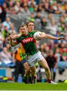 8 August 2015; Colm Boyle, Mayo, is tackled by Hugh McFadden, Donegal. GAA Football All-Ireland Senior Championship Quarter-Final, Donegal v Mayo, Croke Park, Dublin. Picture credit: Sam Barnes / SPORTSFILE