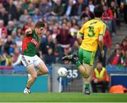 8 August 2015; Lee Keegan, Mayo, shoots to score his side's second goal. GAA Football All-Ireland Senior Championship Quarter-Final, Donegal v Mayo, Croke Park, Dublin. Picture credit: Ray McManus / SPORTSFILE