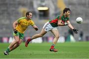 8 August 2015; Ger Cafferkey, Mayo, in action against Michael Murphy, Donegal. GAA Football All-Ireland Senior Championship Quarter-Final. Donegal v Mayo, Croke Park, Dublin. Picture credit: Stephen McCarthy / SPORTSFILE