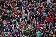 8 August 2015; Mayo supporters in the Cusack stand celebrate a late score. GAA Football All-Ireland Senior Championship Quarter-Final, Donegal v Mayo, Croke Park, Dublin. Picture credit: Dáire Brennan / SPORTSFILE