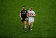 8 August 2015; Paul Durcan, Donegal, talks with Robert Hennelly, Mayo, after the game. GAA Football All-Ireland Senior Championship Quarter-Final, Donegal v Mayo, Croke Park, Dublin. Picture credit: Dáire Brennan / SPORTSFILE